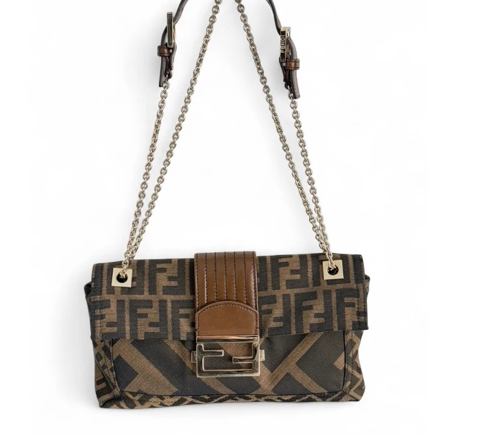 Like-New Fendi Zucca Chain Brown Monogram Crossbody