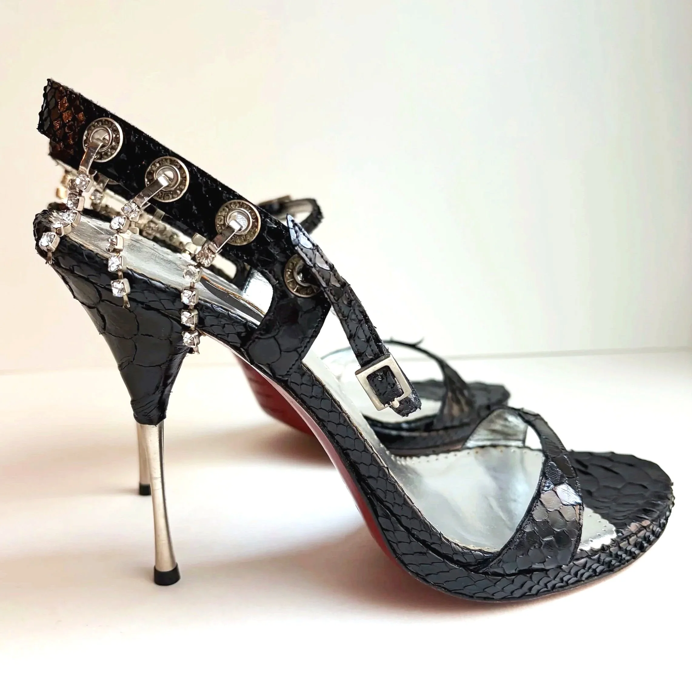 Rare Italian Snakeskin Rhinestone Spike Heel (39.5), image 2