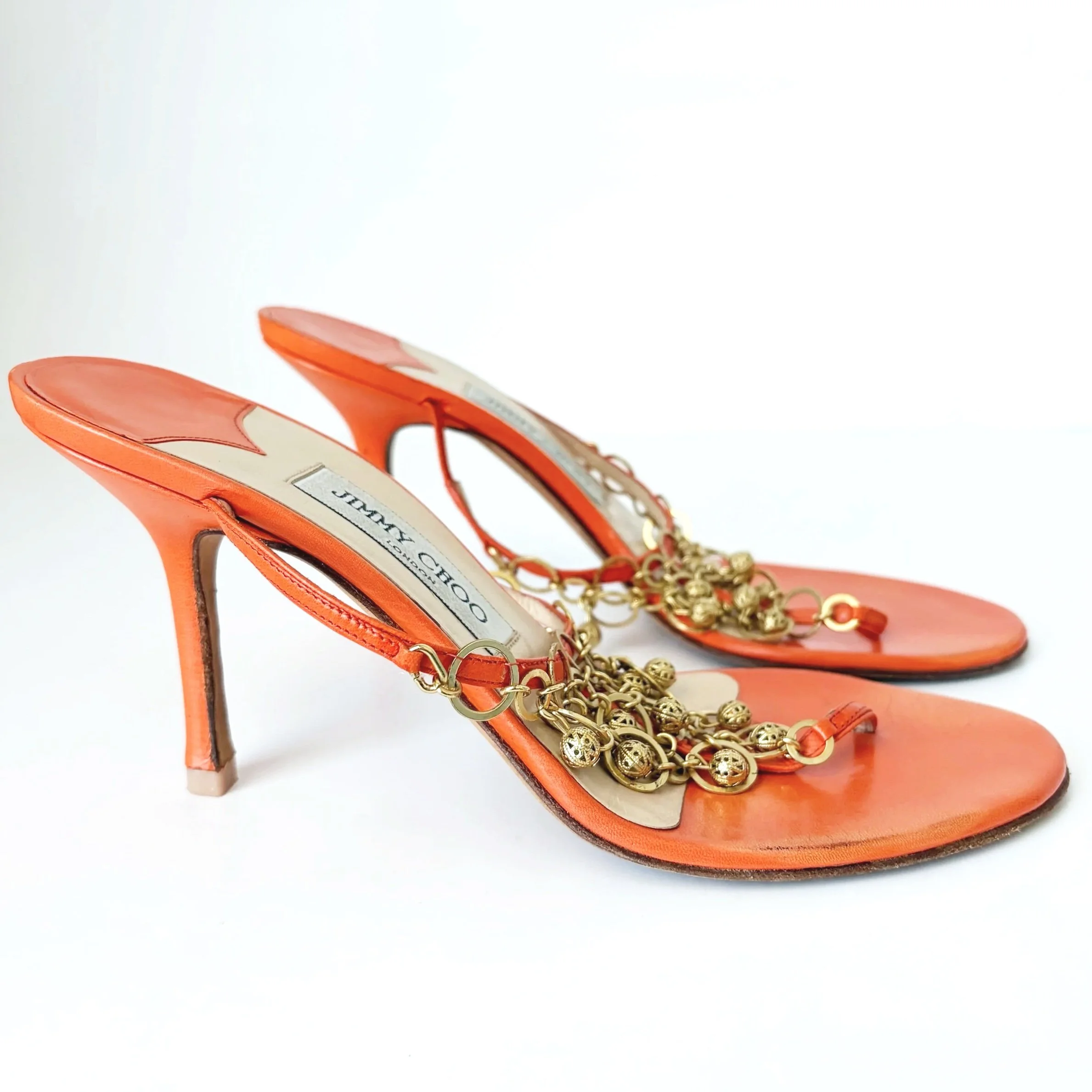 Vibrant Orange Jimmy Choo Gold Charm Heels (39) — image 5
