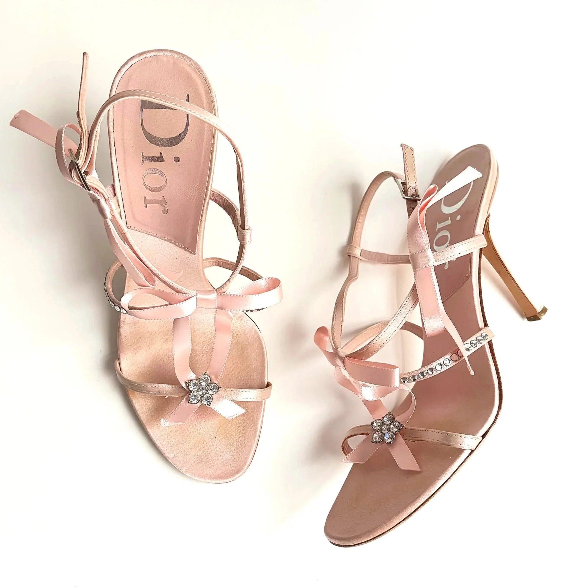 Pink Rhinestone Bow Dior Heels (37)