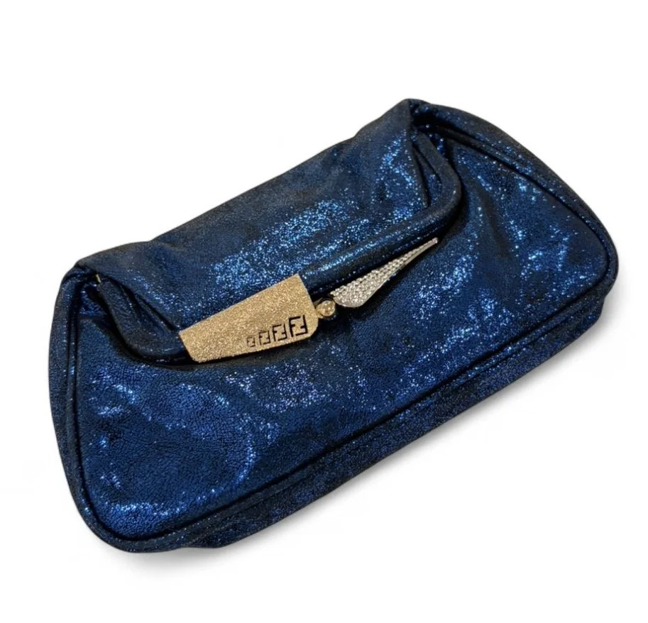 Fendi Metallic Dark Blue Clutch Bag