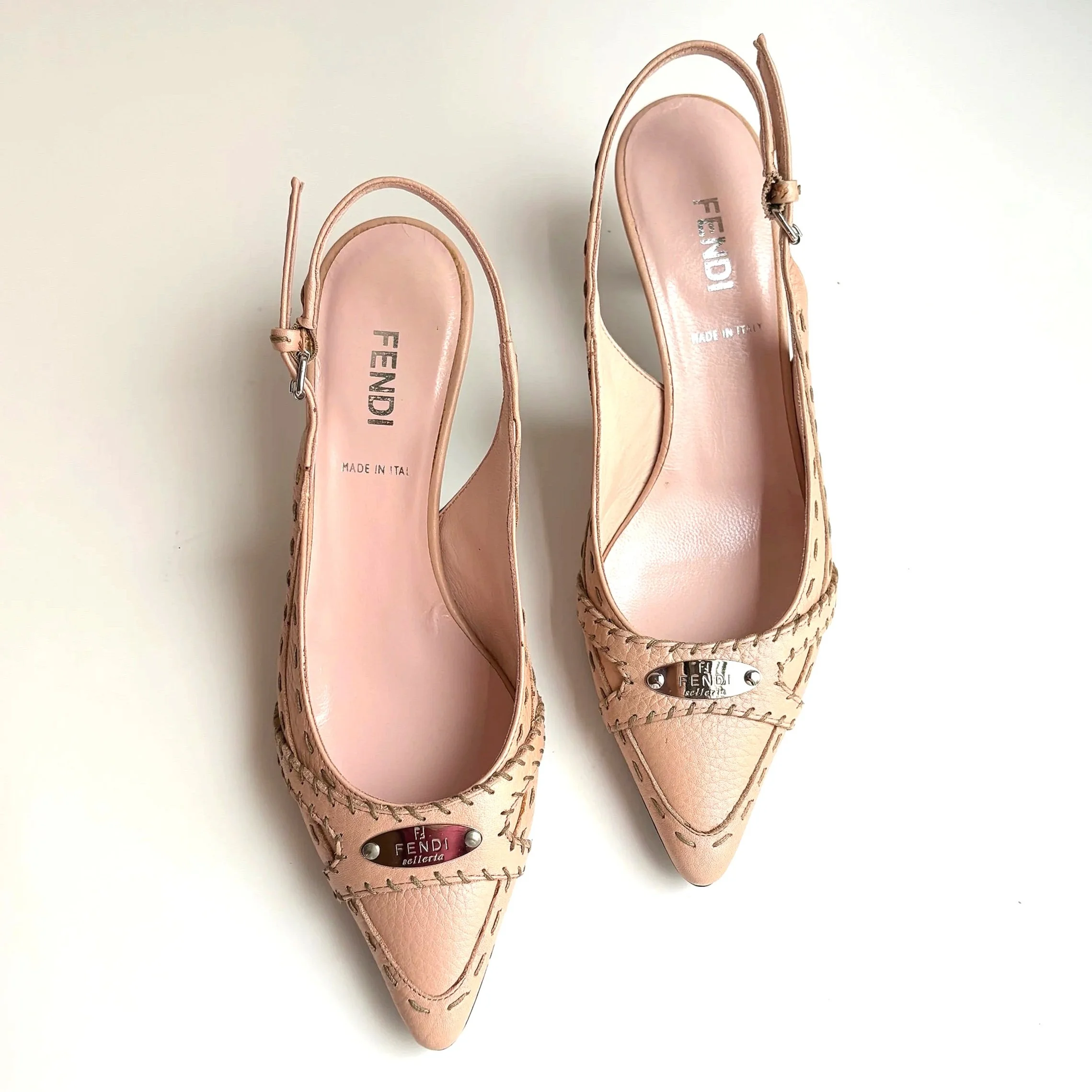 Pink Fendi Selleria Stitched Slingback Heels (36) Pre-owned