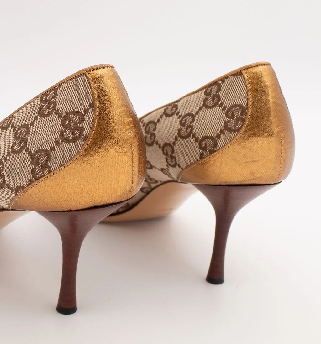 Gucci Gold Bronze Monogram Pumps (9.5)