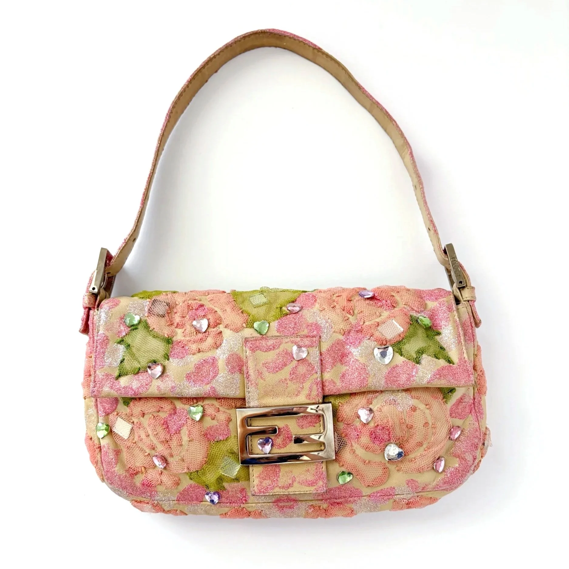 Rare Glittery Pink Floral Lace Fendi Baguette — image 16