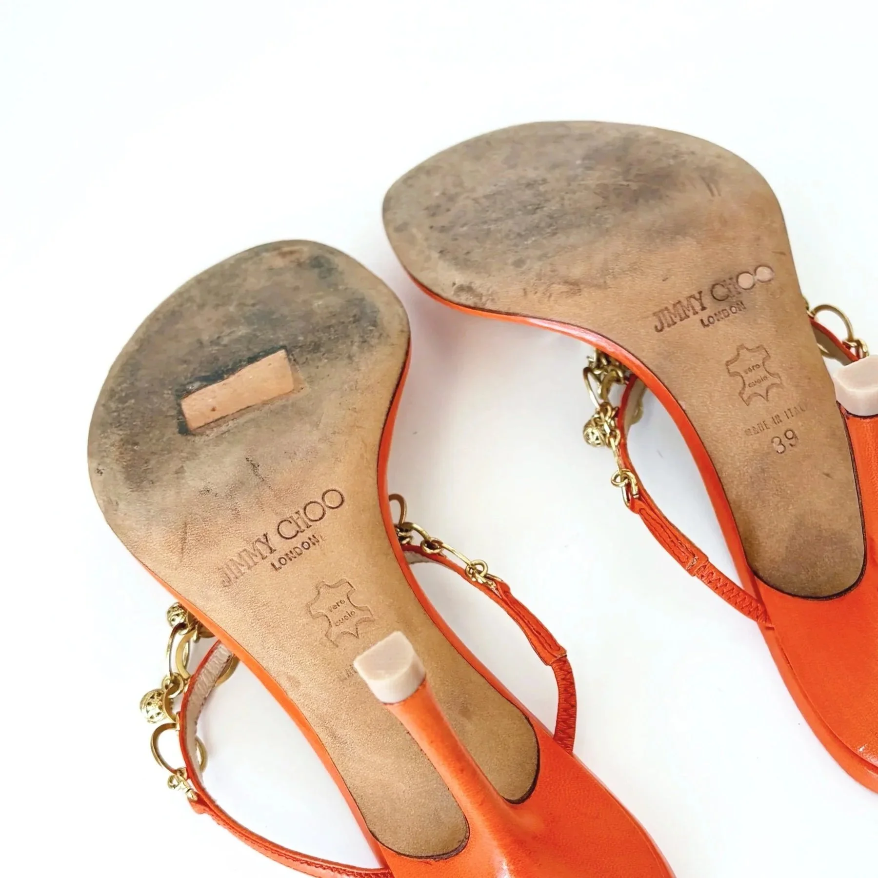 Vibrant Orange Jimmy Choo Gold Charm Heels (39) — image 4