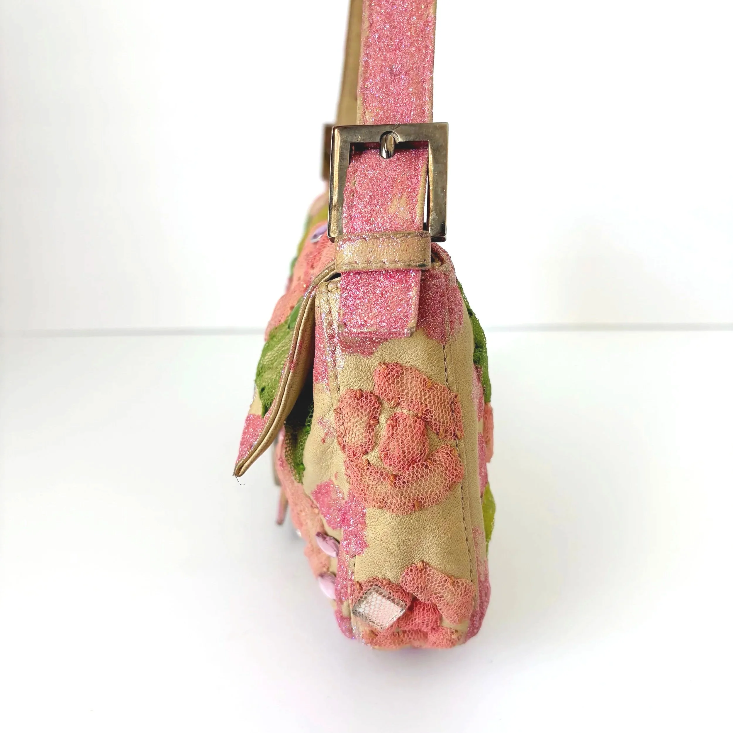 Rare Glittery Pink Floral Lace Fendi Baguette — image 9