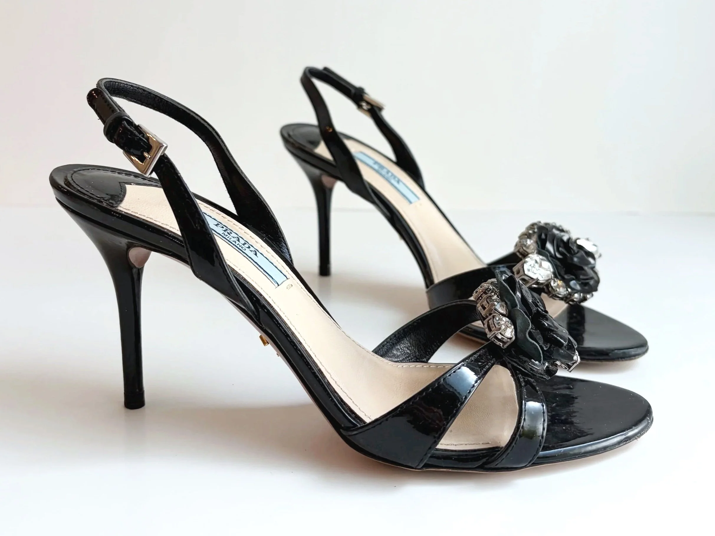 Black Patent Rose Prada Heels (36.5) — image 3