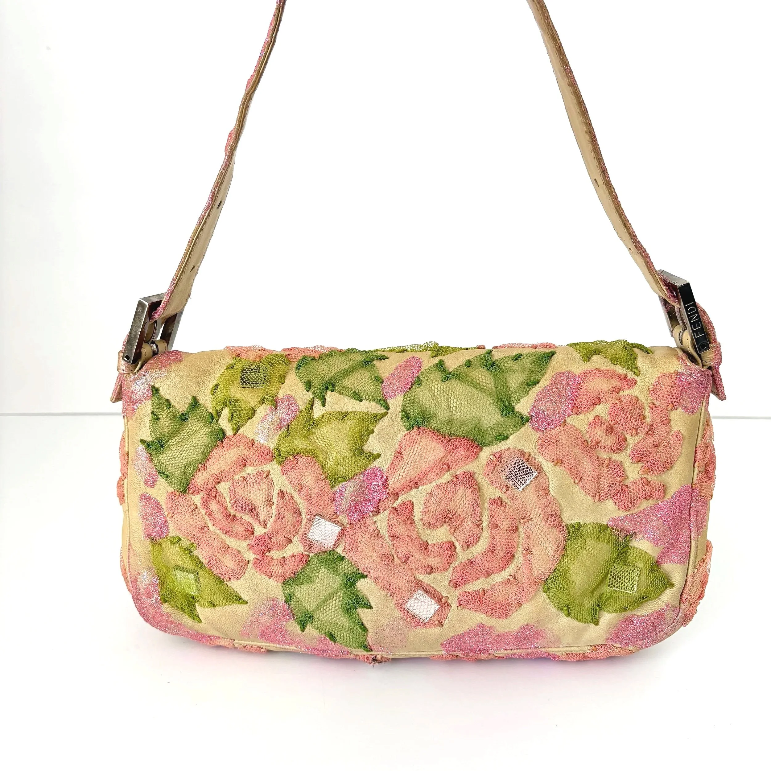 Rare Glittery Pink Floral Lace Fendi Baguette — image 15