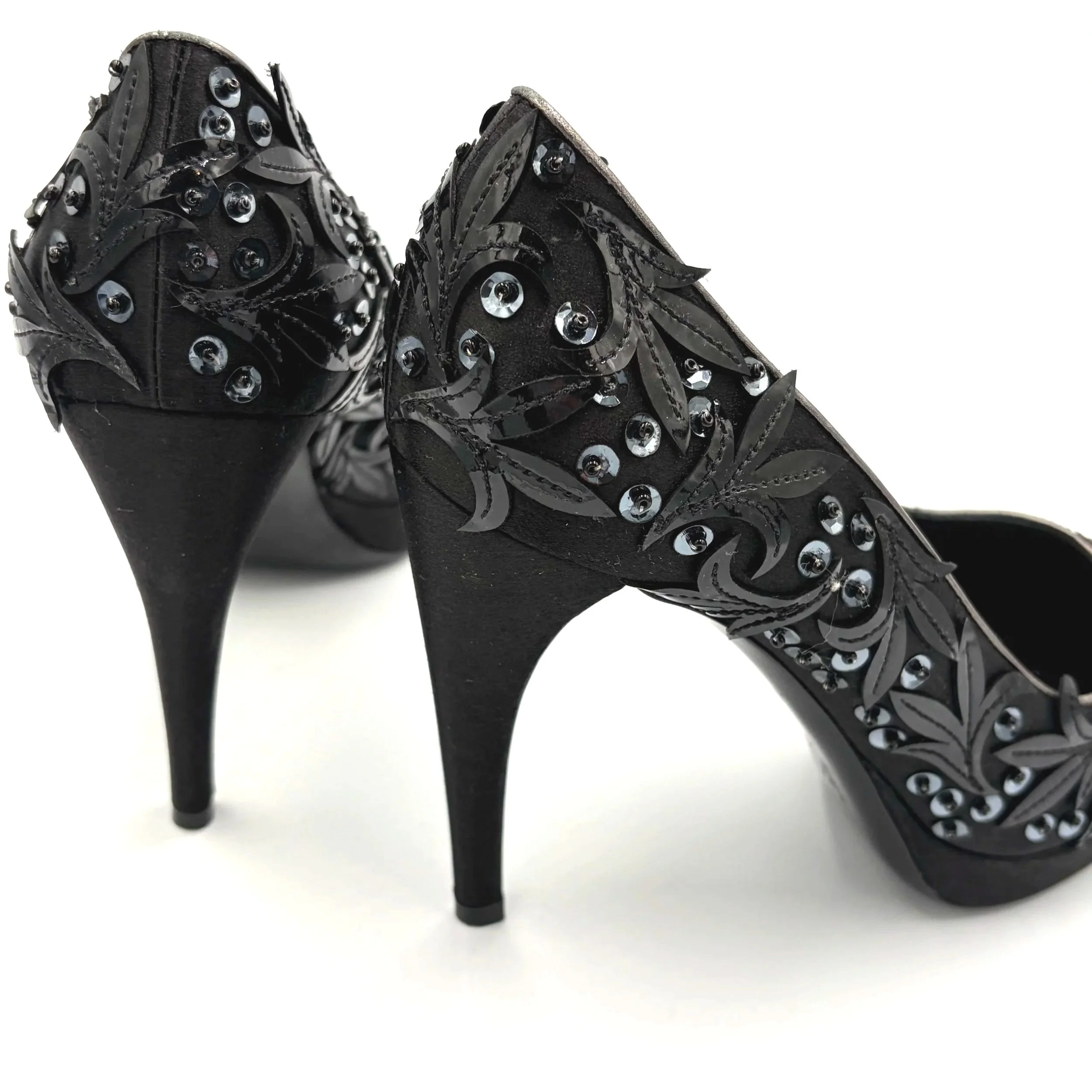 Louis Vuitton Black Satin Leaf & Sequin Pumps (35.5), image 5