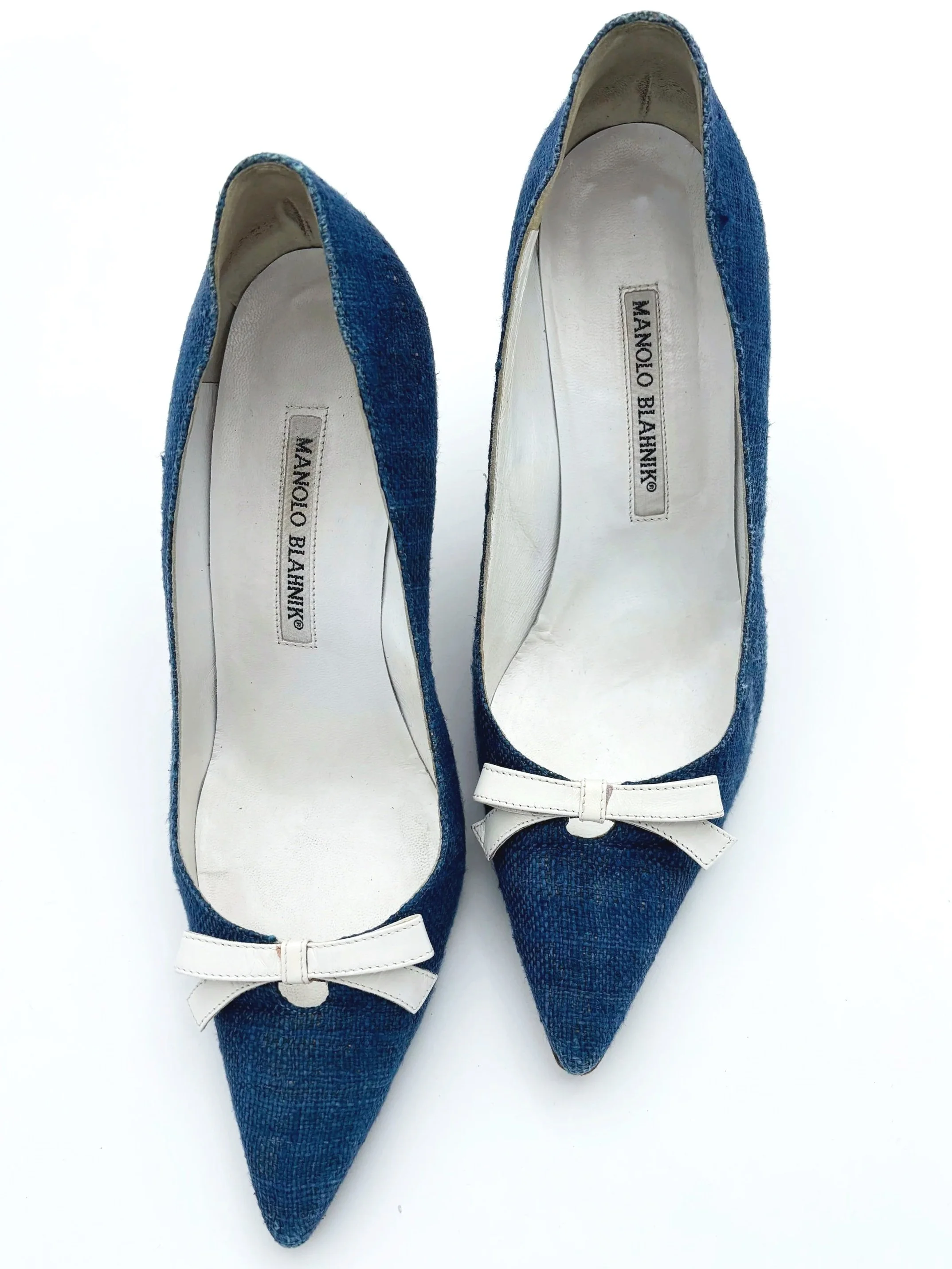 Blue Tweed Manolo Blahnik Bow Heels (37) — image 4