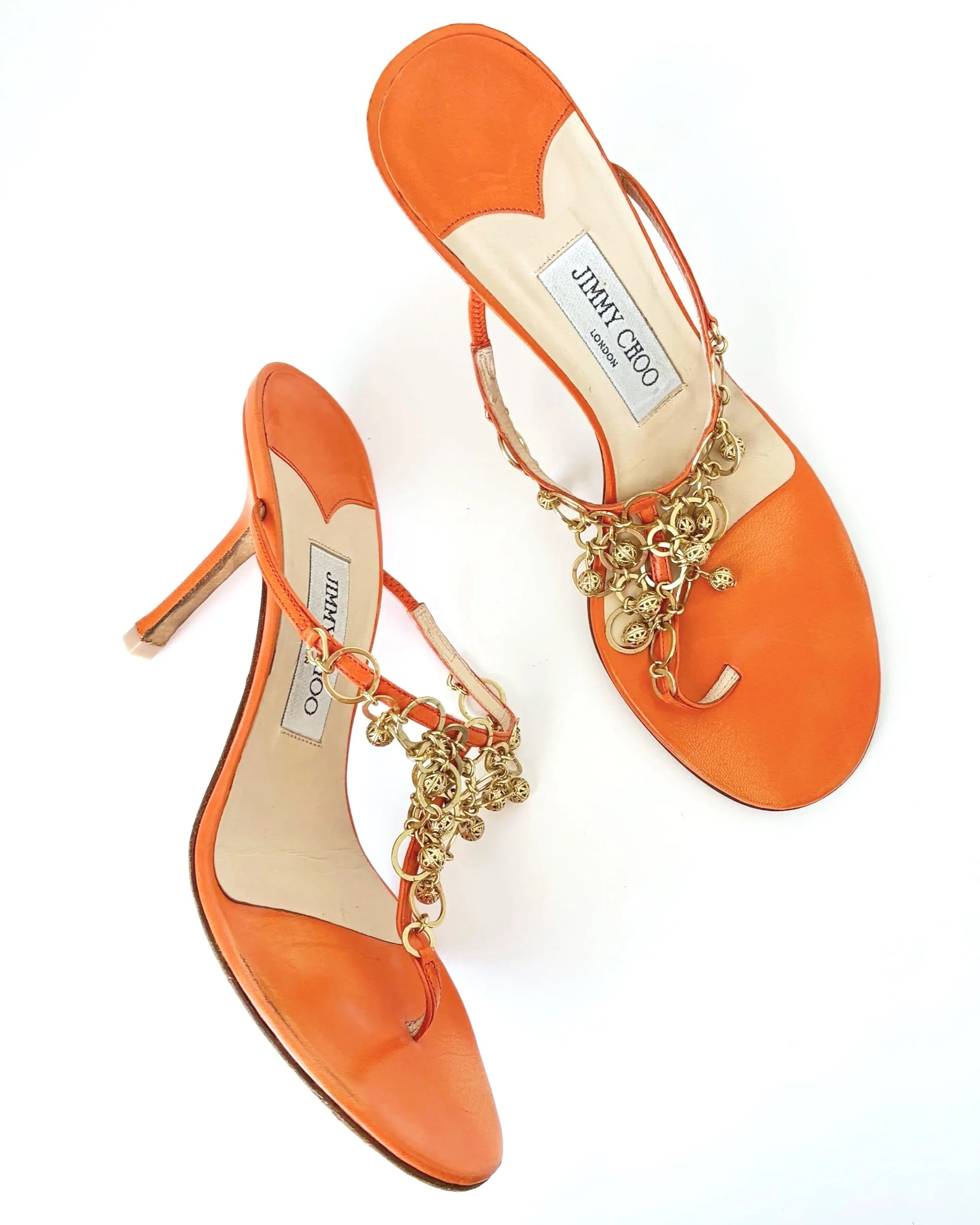 Vibrant Orange Jimmy Choo Gold Charm Heels (39) — image 3