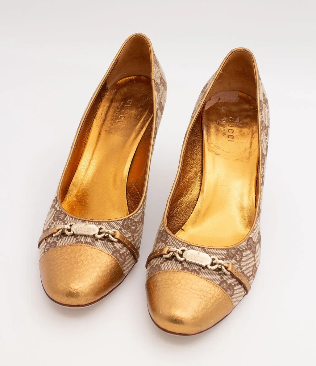 Gucci Gold Bronze Monogram Pumps (9.5), image 5