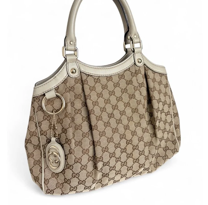 Gucci Monogram Shoulder Hobo Bag White Trim