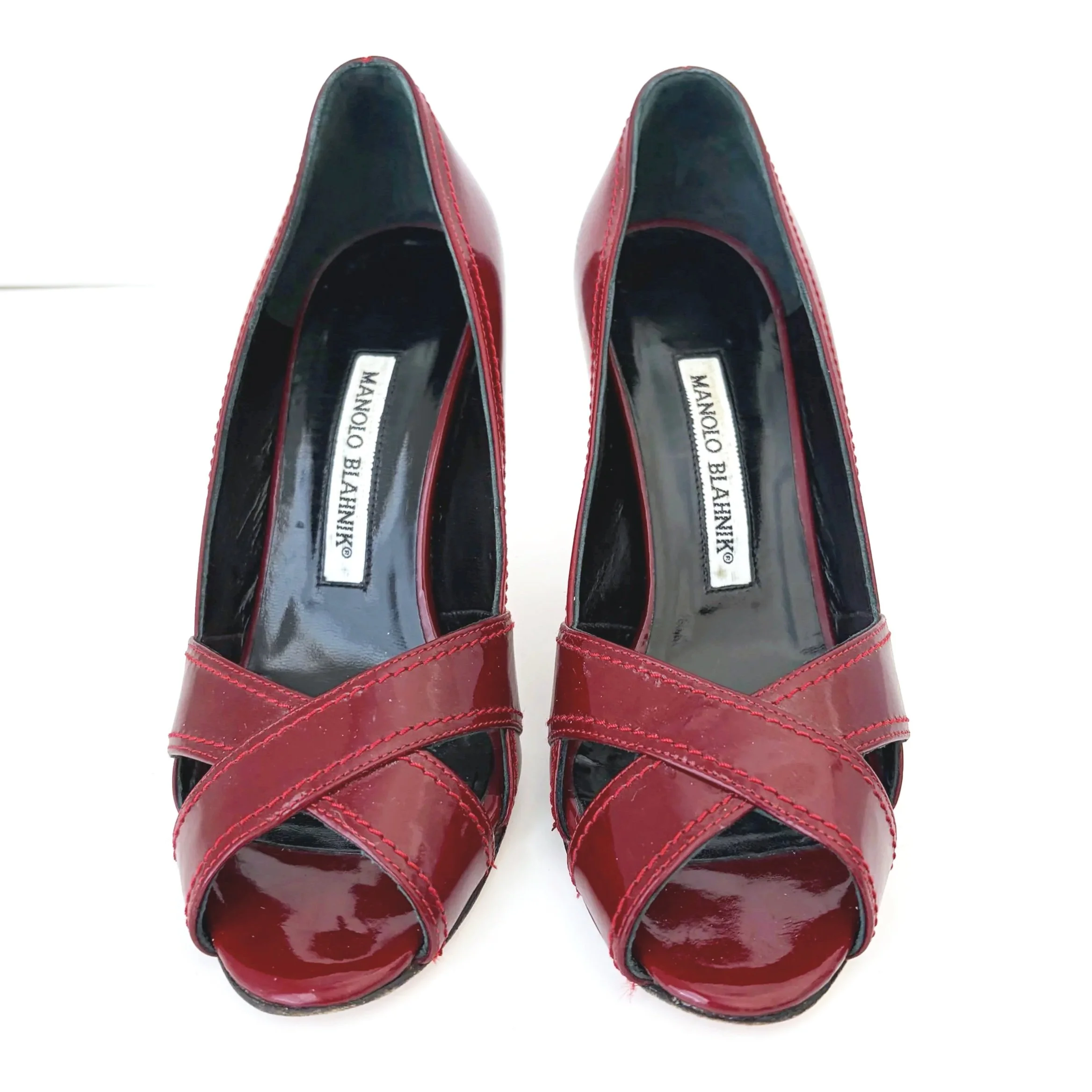 Wine Red Peep-toe Manolo Heels (36.5) — image 2