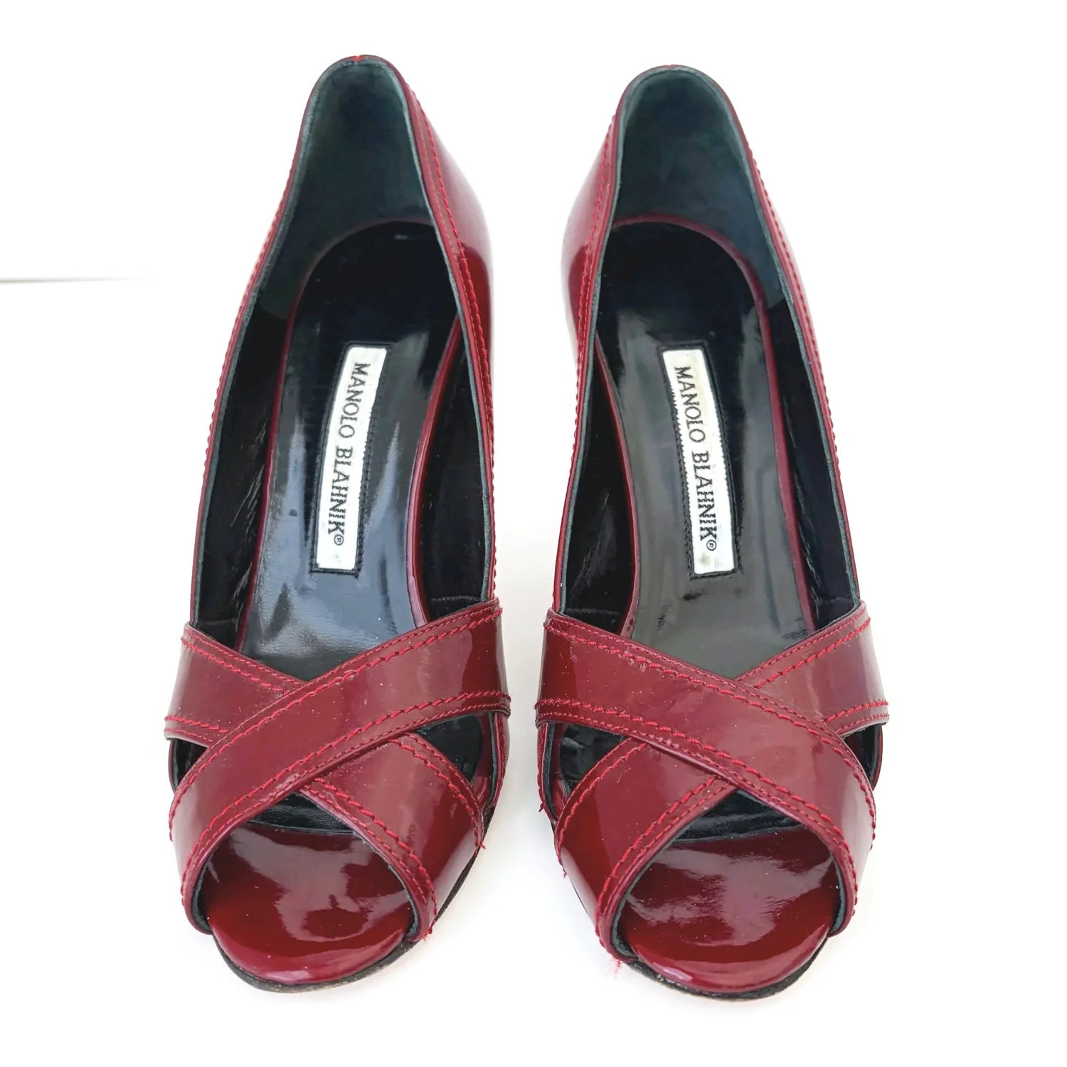 Wine Red Peep-toe Manolo Heels (36.5)