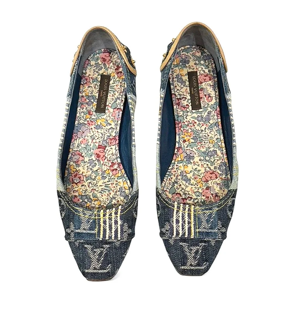 Rare Vintage Denim Patchwork Louis Vuitton Flats US 5