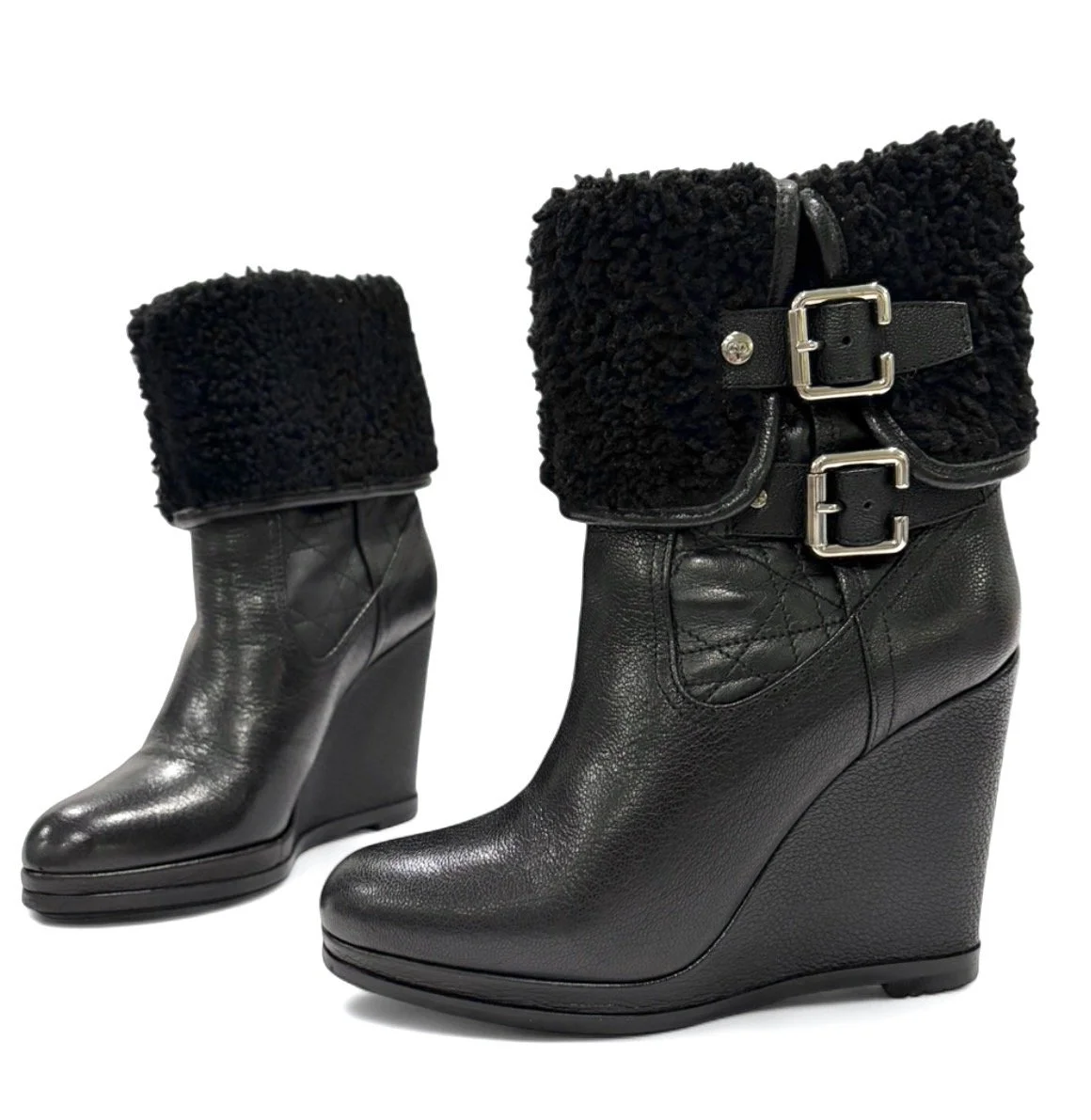 Christian Dior Cannage wedge boots US 6