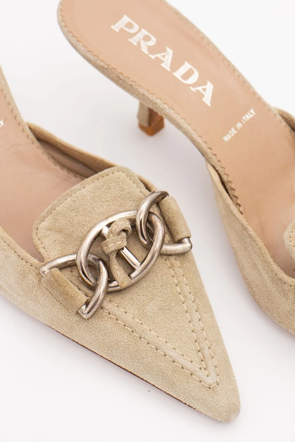 Y2K Suede Metal Knotted Prada Mules (37), image 3