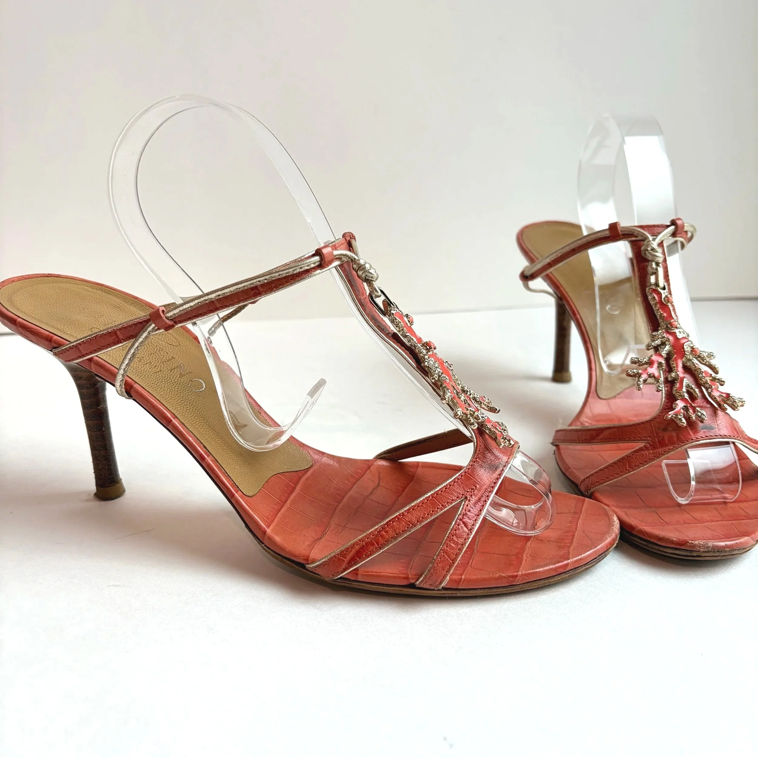 Vtg Valentino Orange Coral Heel (39) — image 3