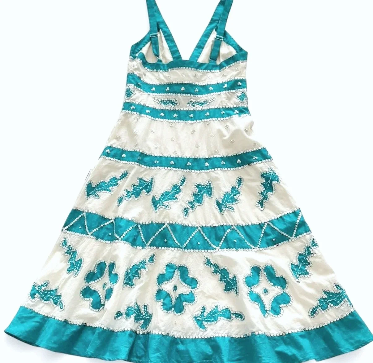Vtg Aqua Blue Sequined Cotton Dress (xs/s) — image 3