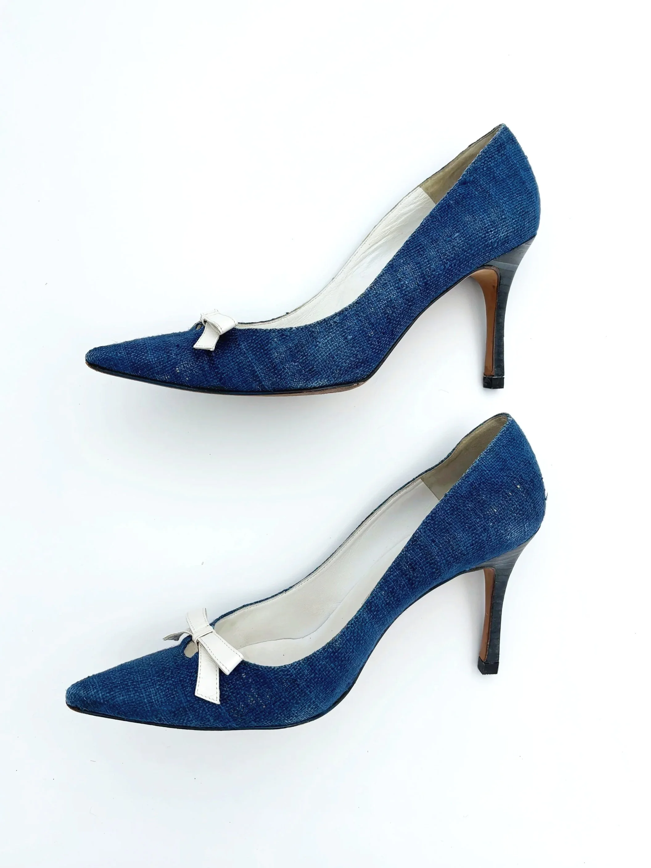 Blue Tweed Manolo Blahnik Bow Heels (37) — image 3