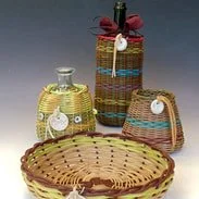 Colorful woven baskets and containers in various shapes and sizes