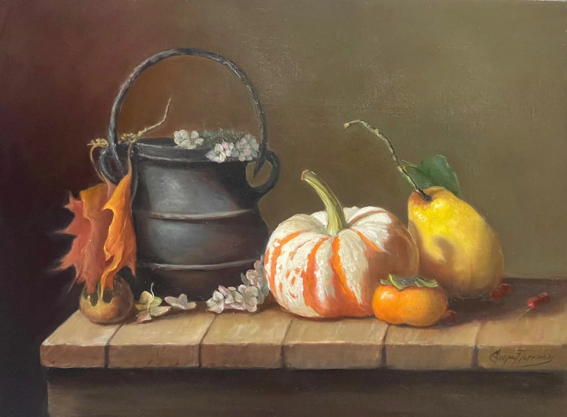 Portrait of a bulldog wearing a green jacket, set against a dark background.