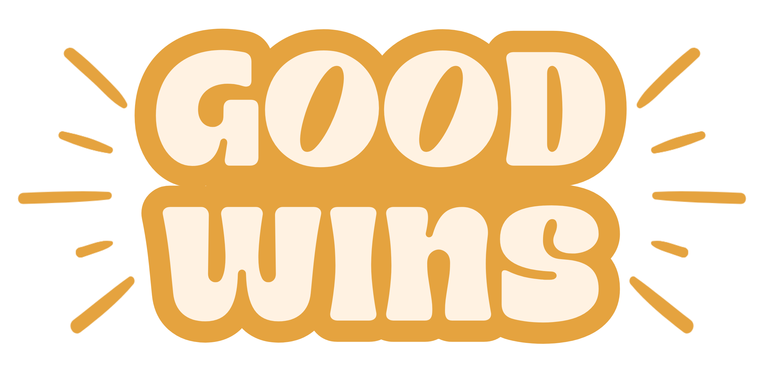 Text graphic reading 'Good Wins' with lines radiating outward, in a playful, pastel color scheme.