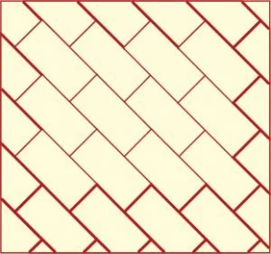 A pattern of interlocking diagonal lines forming a herringbone design in red and white.