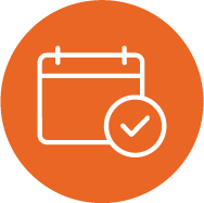 Calendar icon with check mark on orange background