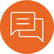 Icon of two speech bubbles on an orange background