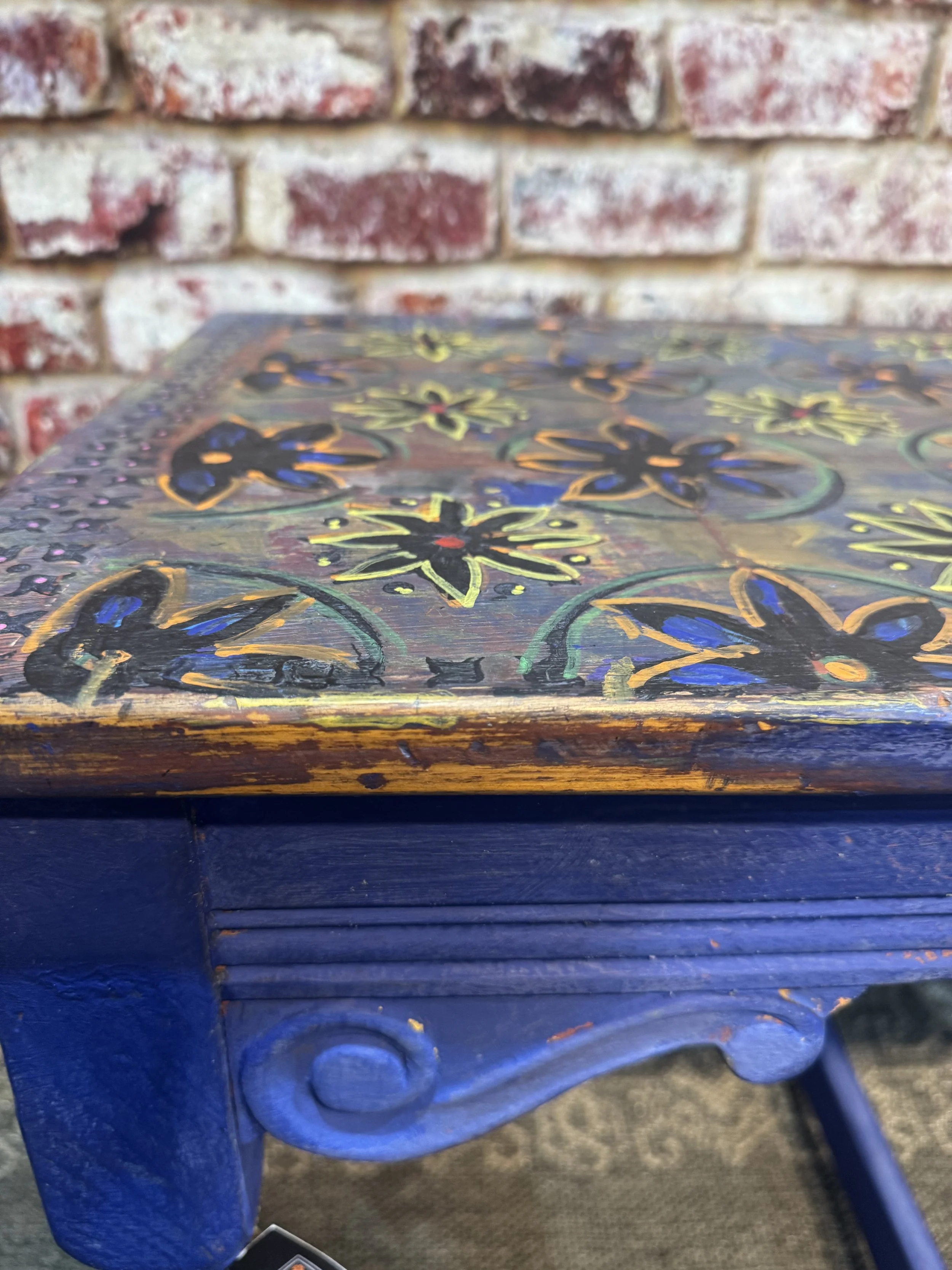 Distressed Mexican style table in blue