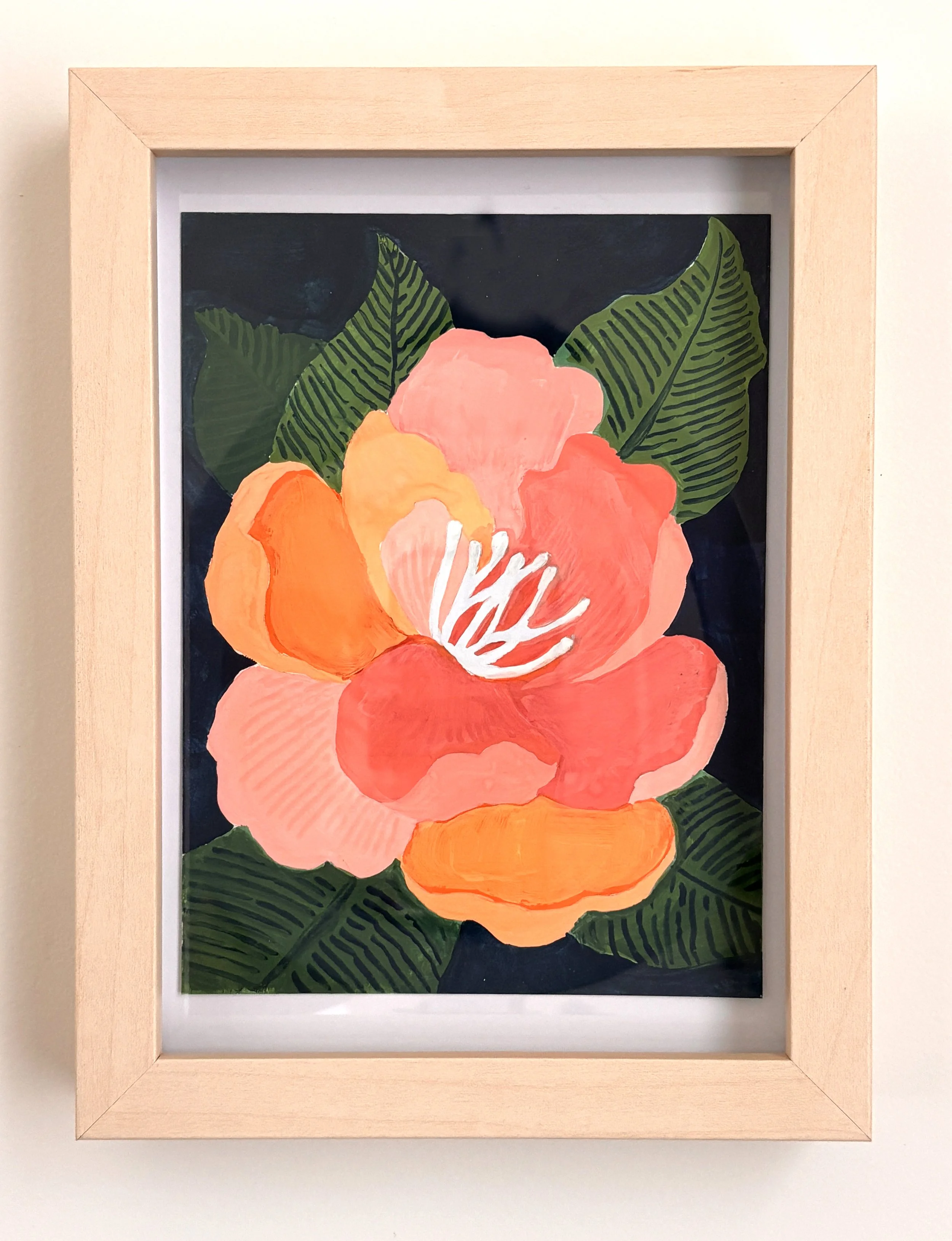 Bright Orange and Pink Painted Abstract Floral