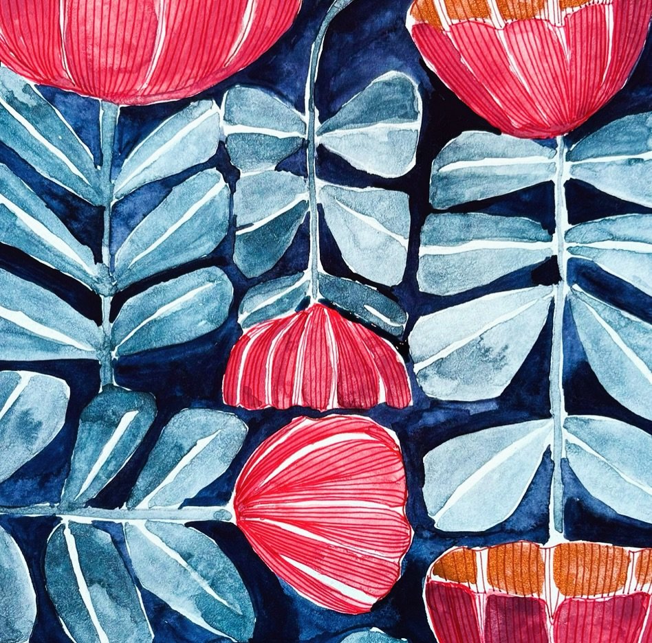 Turns out, the red and blue phase has been here a while&hellip;.

&hellip;.

#sketchbookpainting #redandblue #watercoloronpaper #katieosheadesign