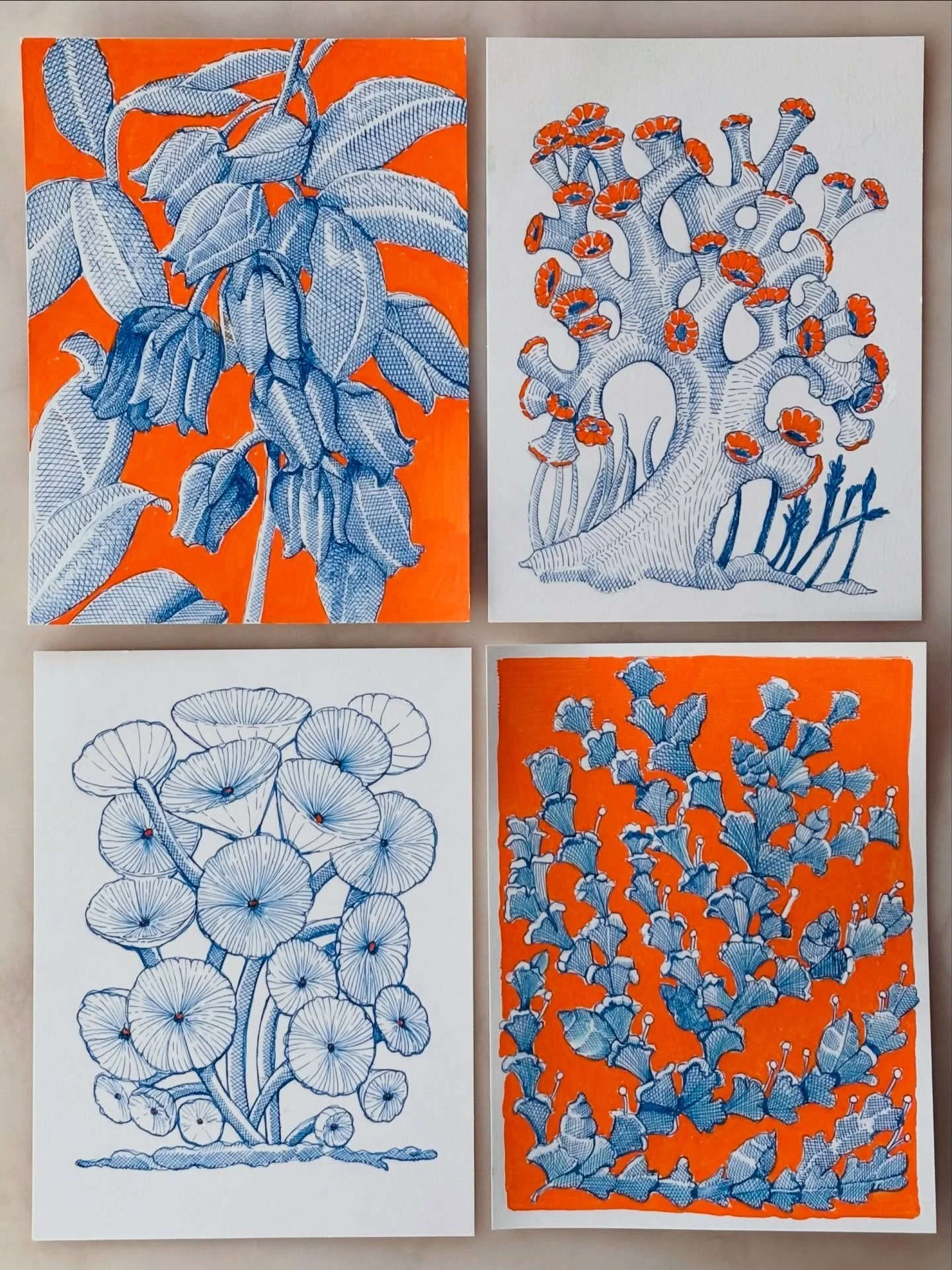 First 4 days of the 100 day Project. So far it looks like I&rsquo;ll be working in blue and orange. Not sure how long this phase will last&hellip;#dothe100dayproject #linedrawings #blueandorange