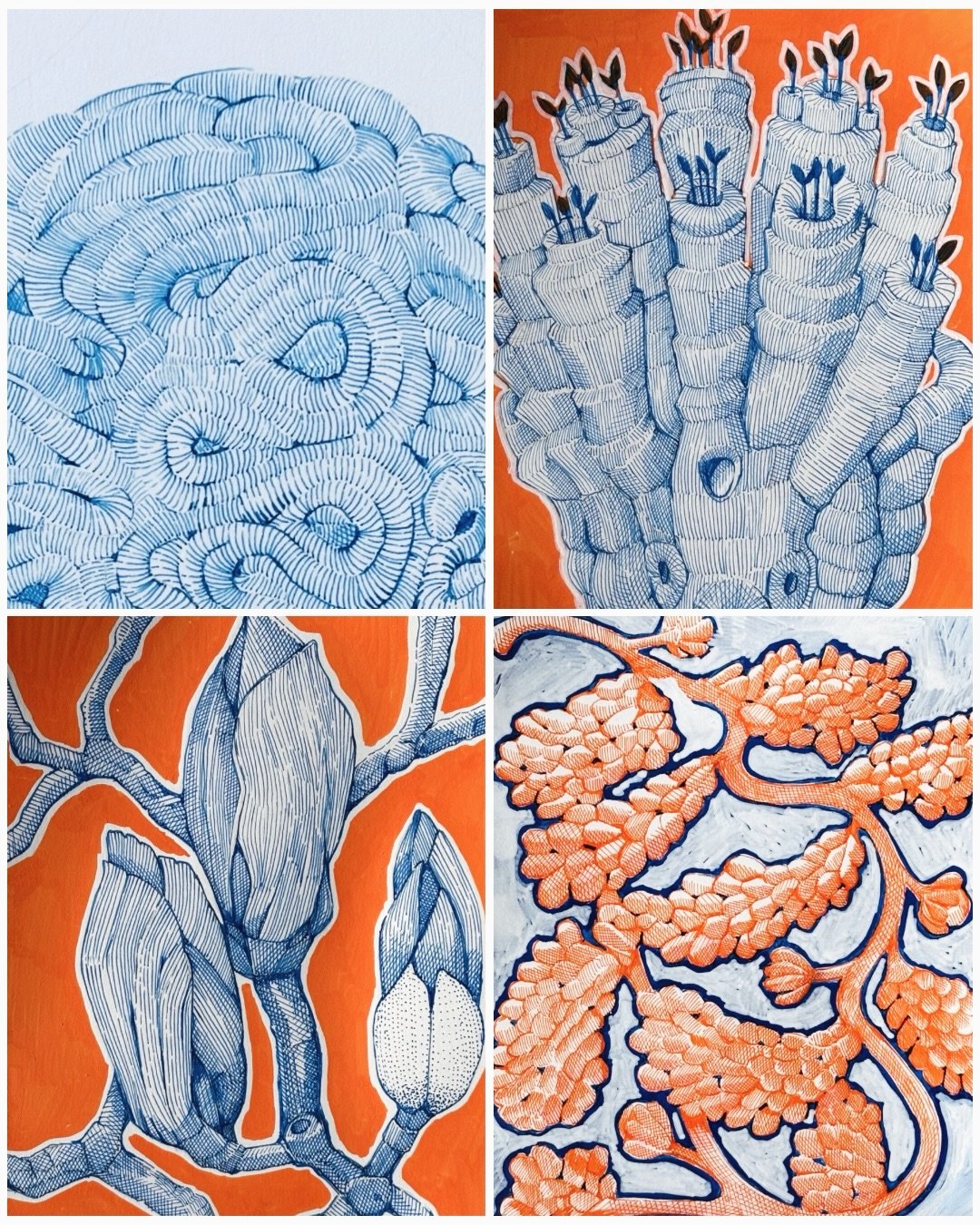 Day 13/100 of the 100 Day Project. These drawings are pretty different from what I normally draw. I am exploring different ways to use lines with the limited colors. It offers a quiet meditation while it feels like the world is spinning out of contro