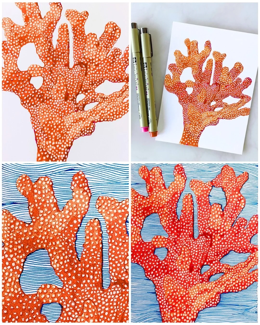 I realized way too late I could&rsquo;ve just used a white marker to make the dots, but chose the harder route. #coral #inkdrawing Day 31/100