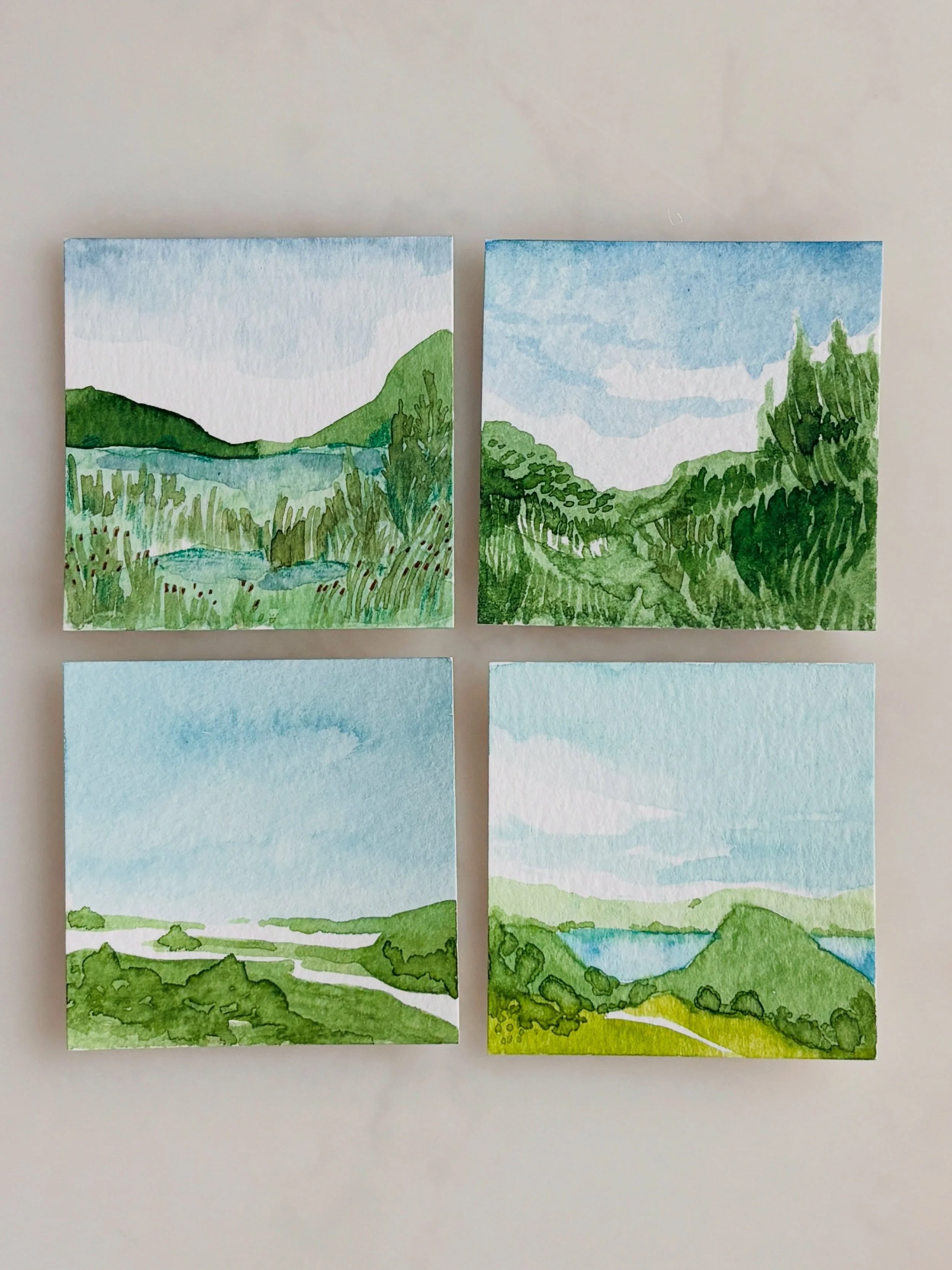 When you&rsquo;re looking for a peaceful escape, try painting tiny landscapes from imagination. #tinywatercolors