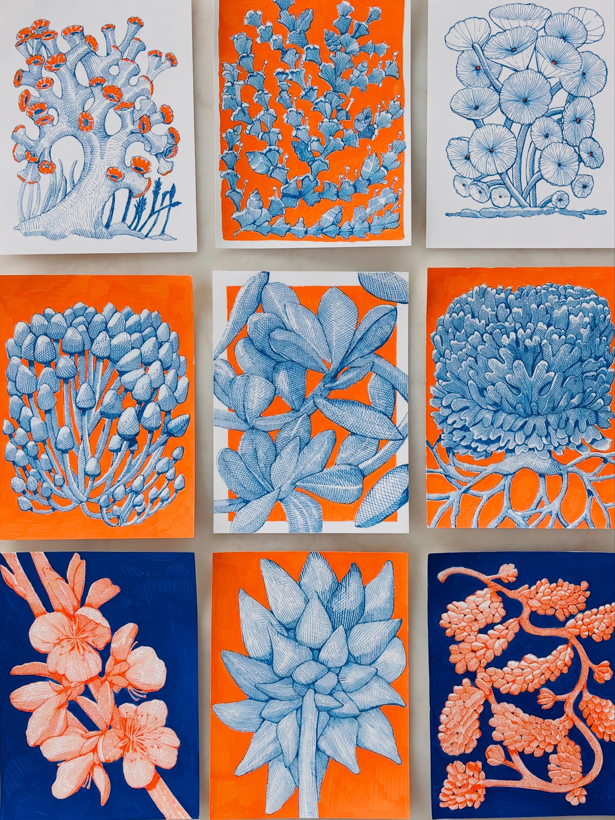 Orange and Blue Series. Prints available in my shop on @inprnt #linedrawingart
