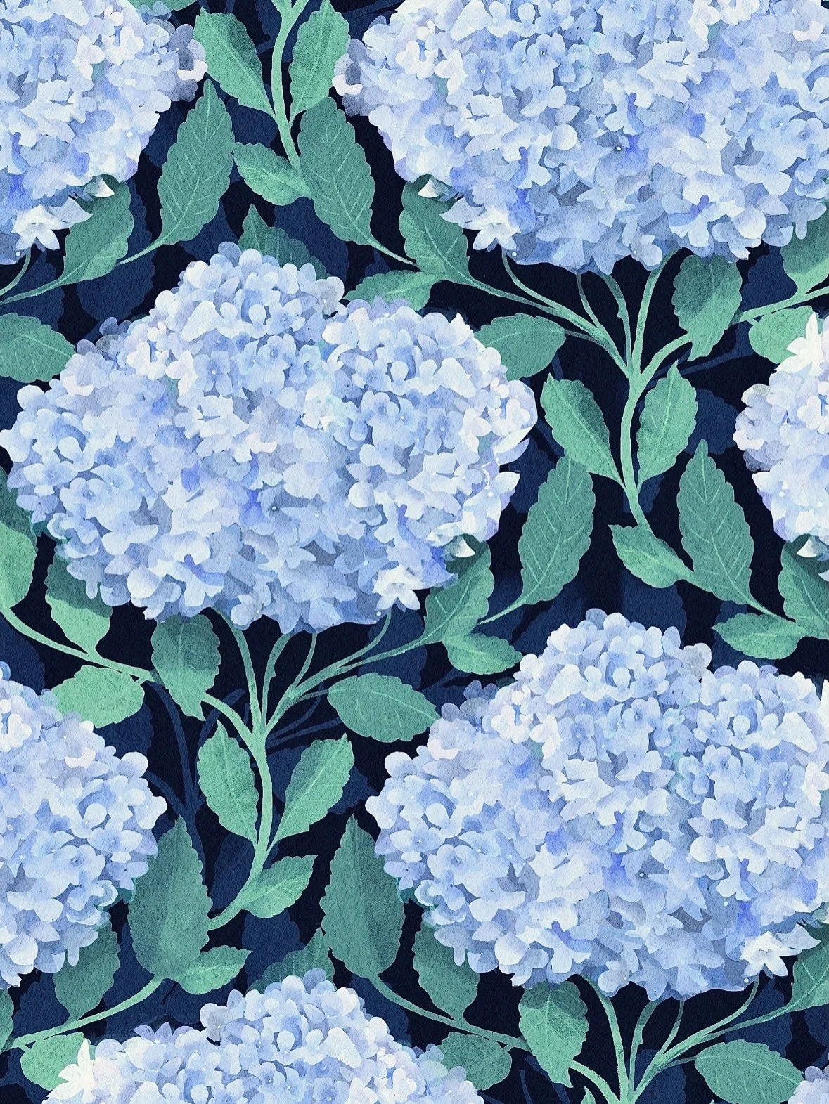 Spoonflower pattern Design ID: 23074918 &ldquo;Large Scale Blue and Purple Hydrangeas Trailing Vines on dark background &rdquo; might look nice in your home 🥰🏠 @spoonflower