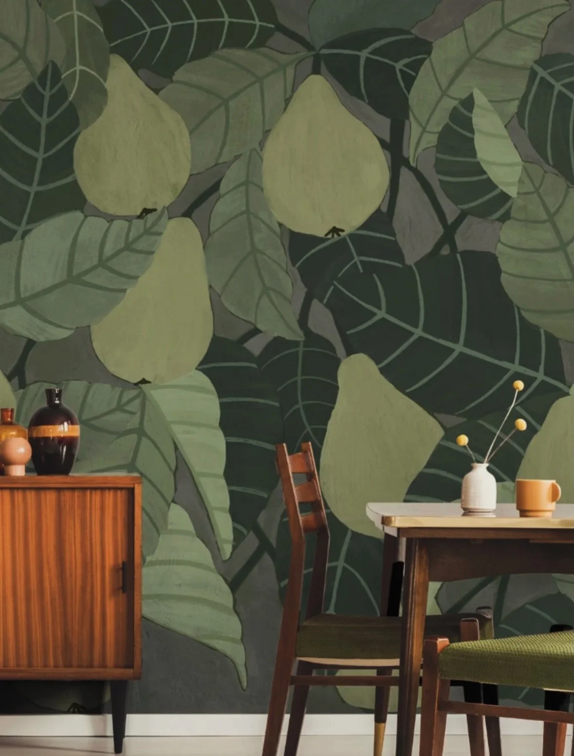 The Anjou in Twilight Grove wall mural @artscape_design_studio and the drawing that inspired it. #wallmurals #interiors