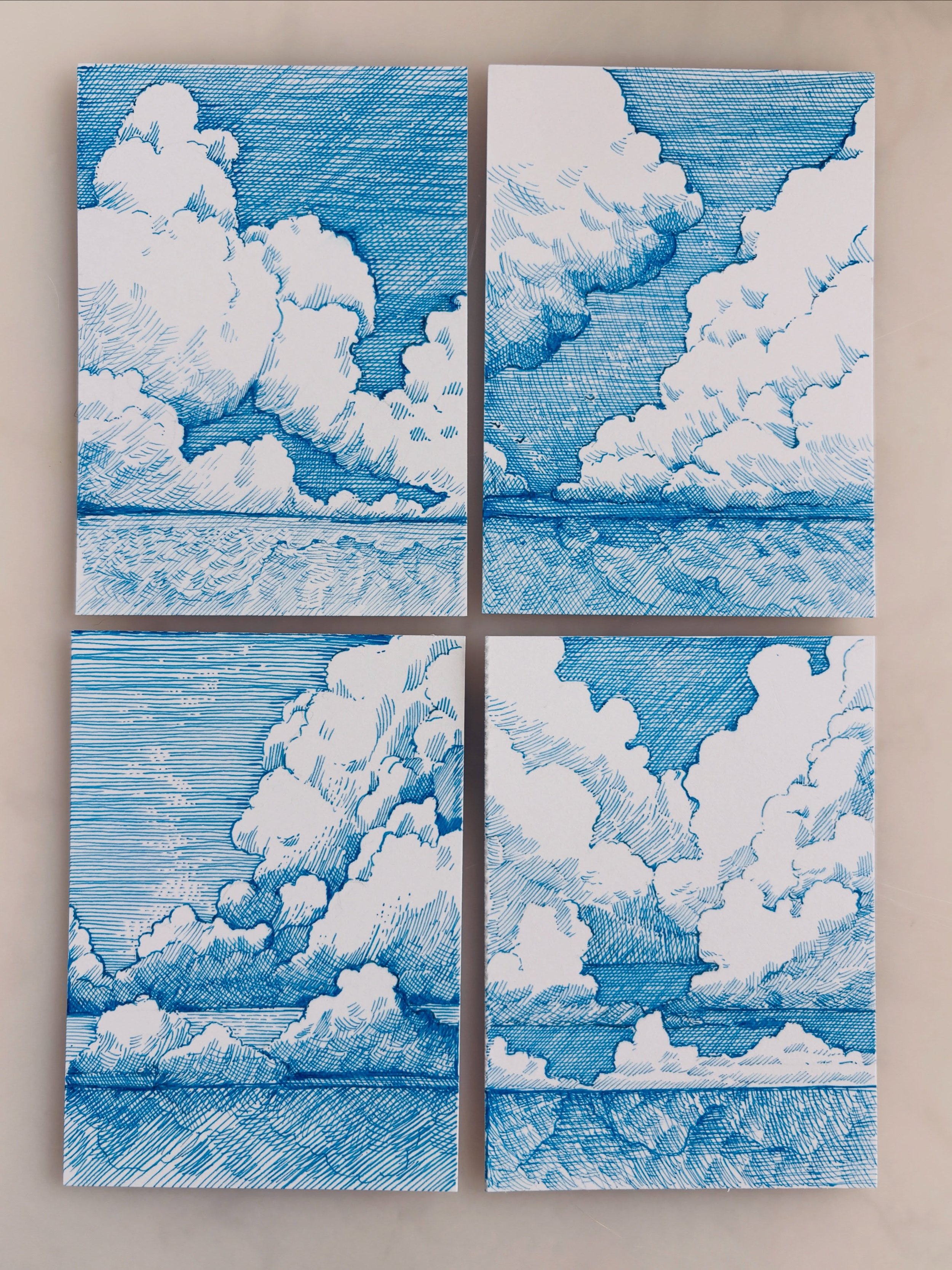 Practicing clouds with some little ACEO&rsquo;s #aceoart #linedrawings