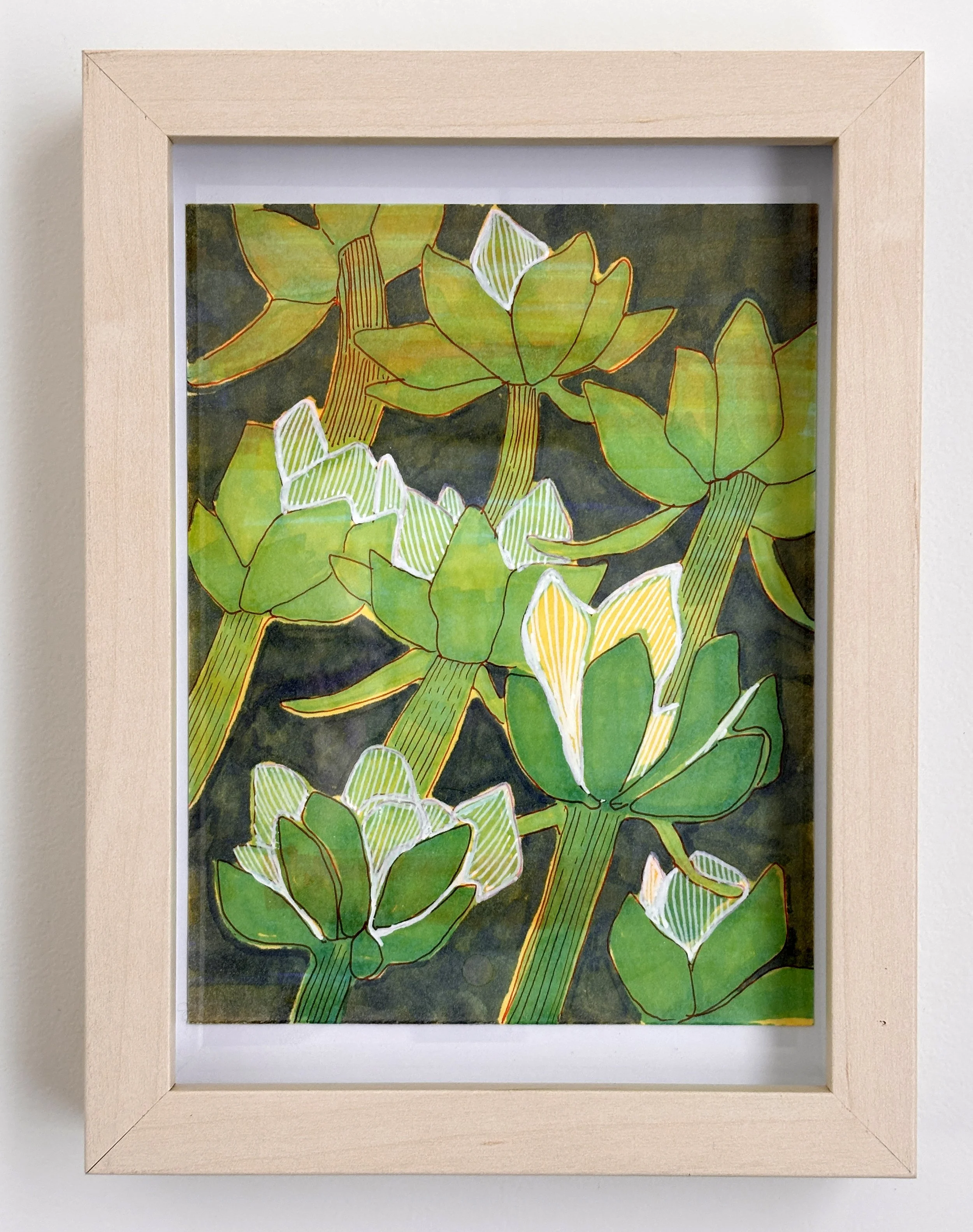 Green Artichoke Floral in Natural Frame