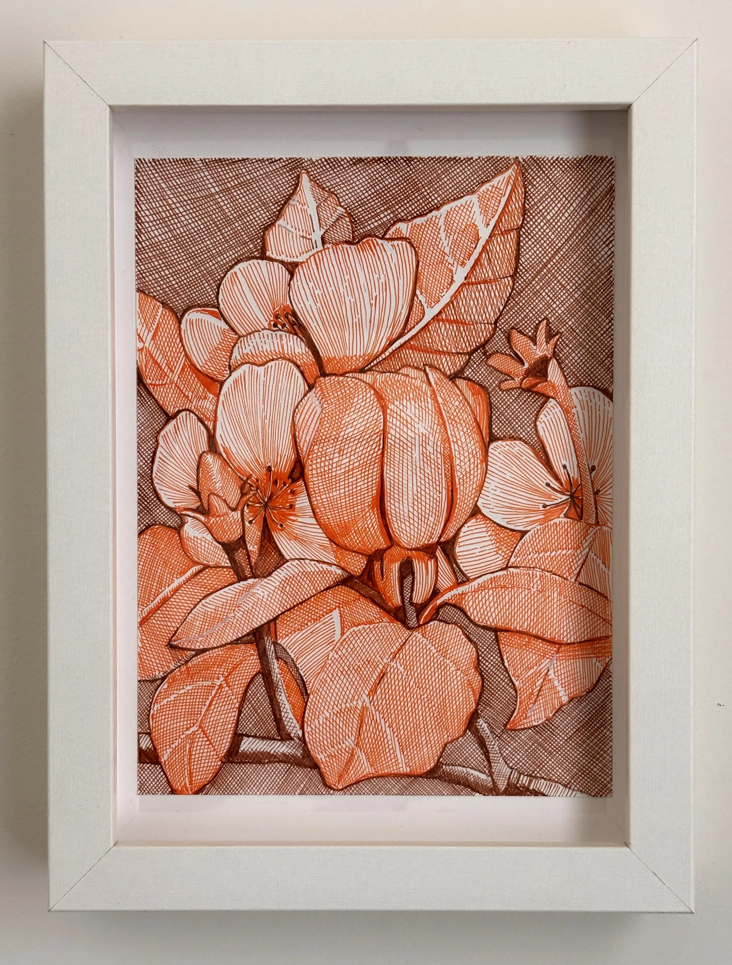 Orange and Brown Line Drawing with White Frame