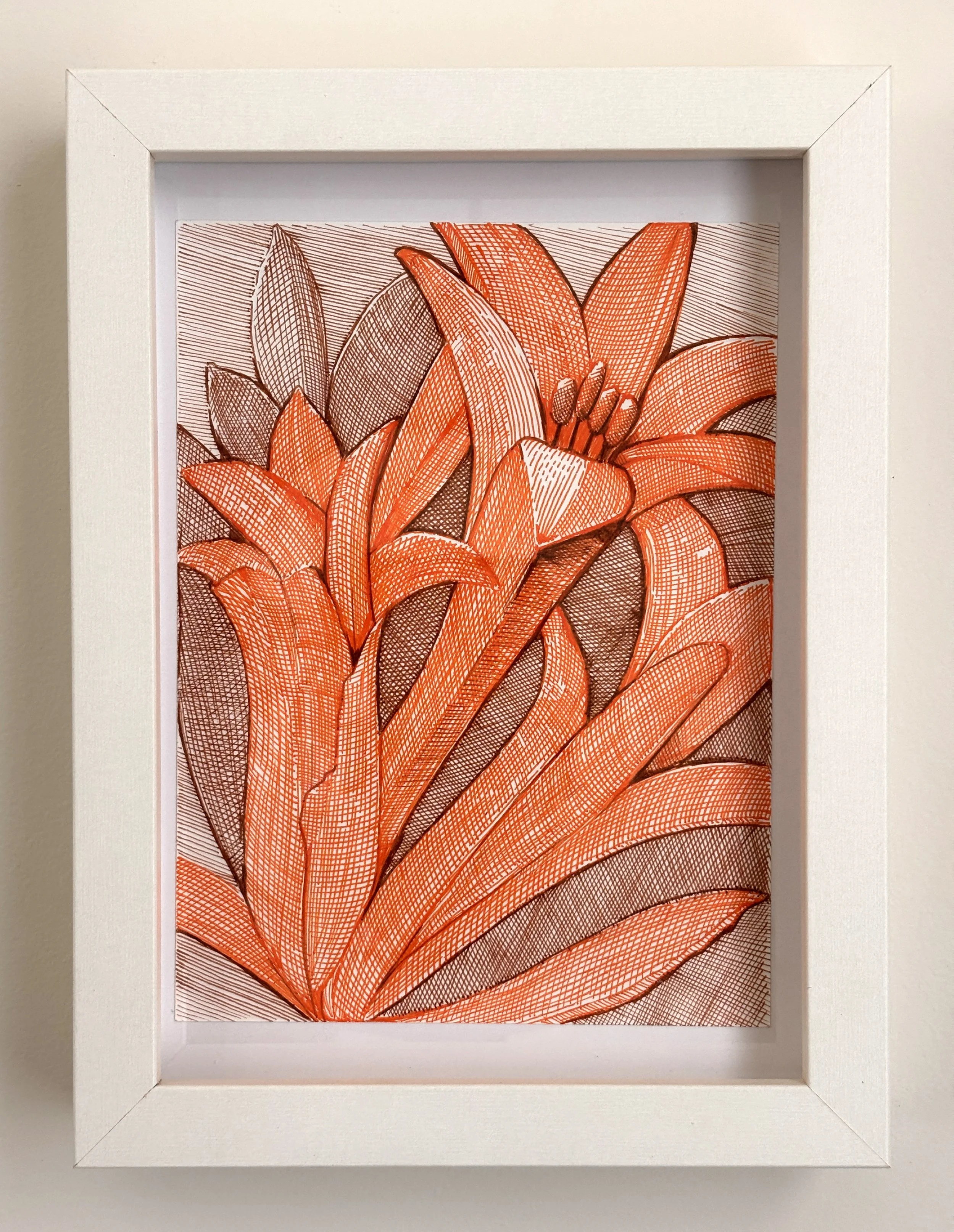 Orange and Brown Floral Line Drawing