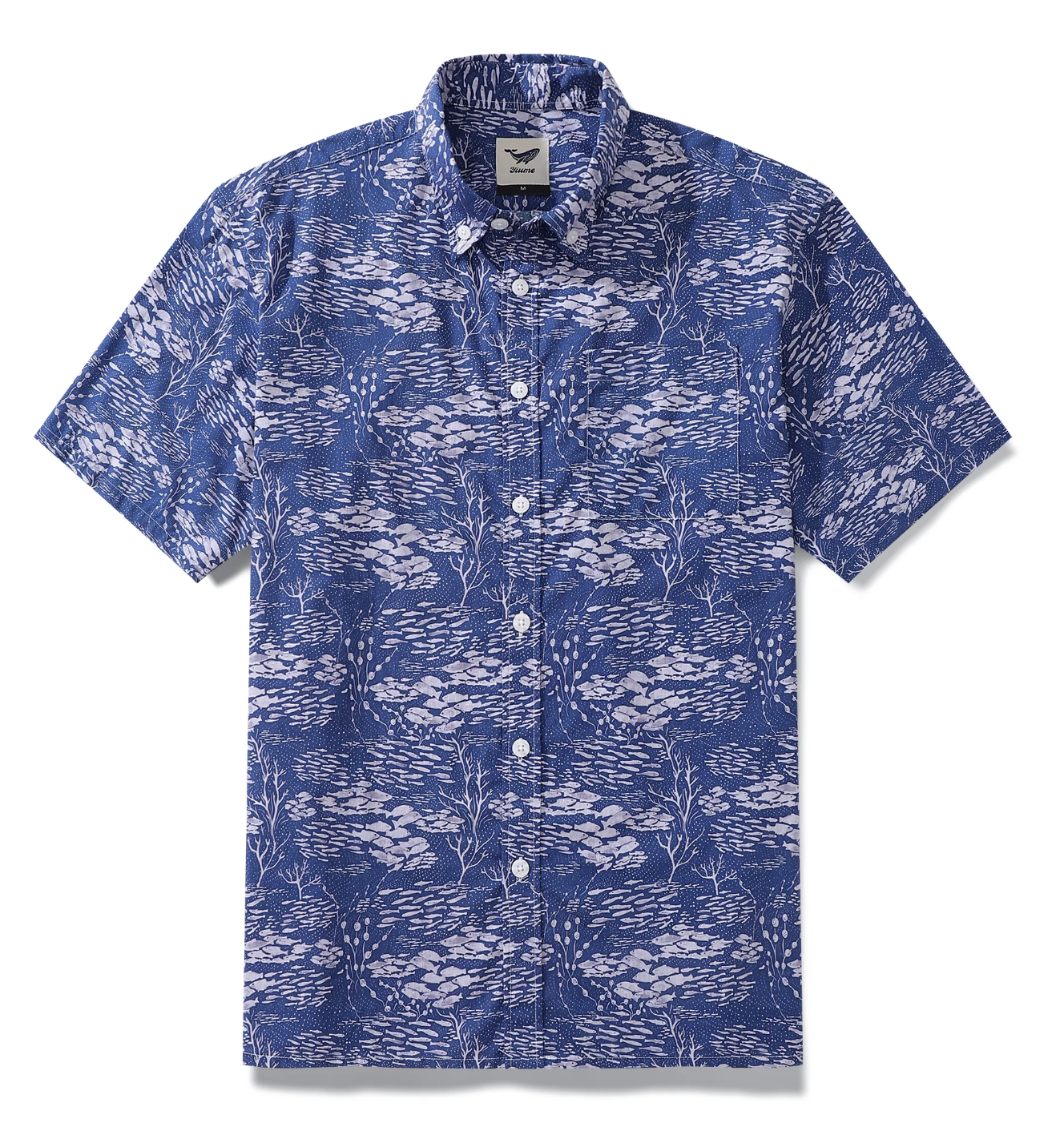 Ultra Marine Blue and White Hawaiian Aloha Mens short sleeved Shirt by Yiume