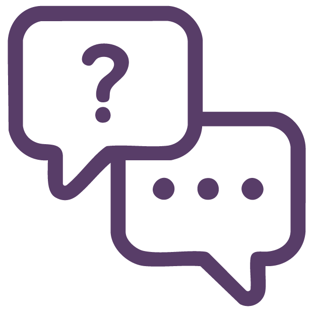 Icon of two speech bubbles, one with a question mark and the other with three dots, representing conversation or communication.