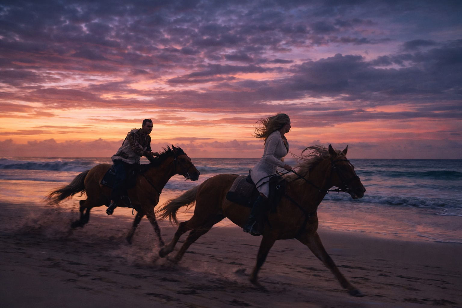 horses riding on people at sunset photography services