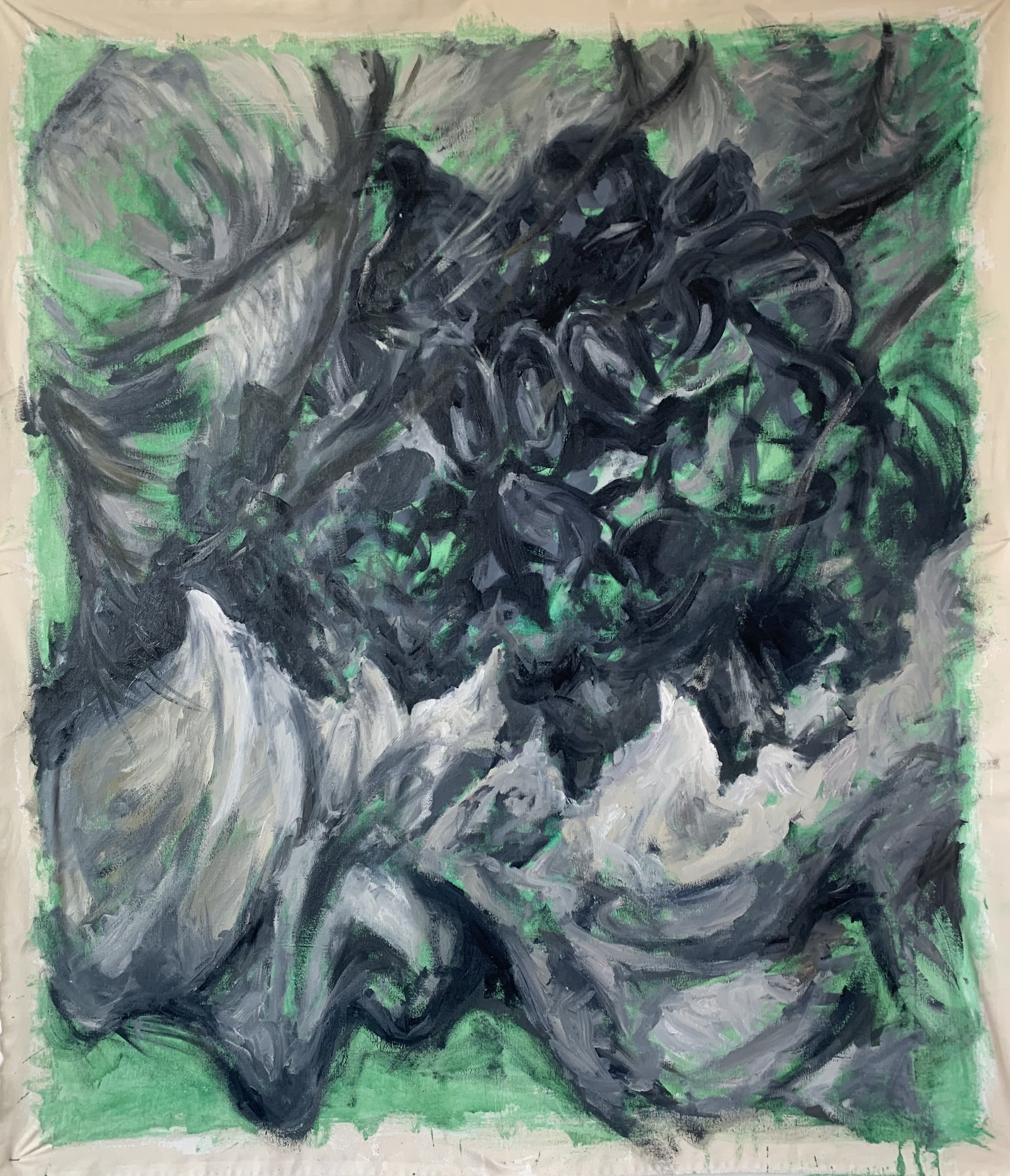 'Untitled' (2023), Acrylic & Oil Painting on Unstretched Canvas, 135 x 105cm.