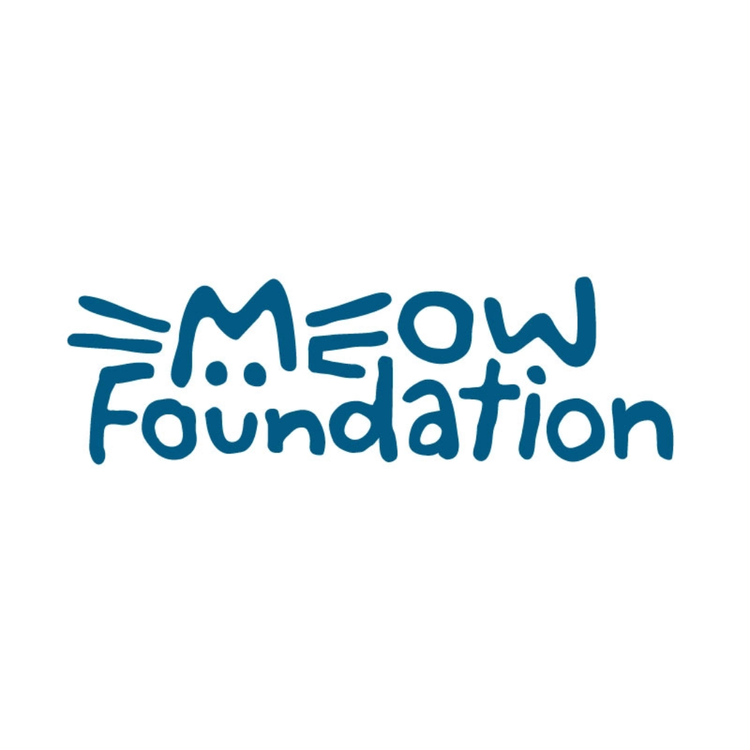 Logo of the Meow Foundation with a stylized cat face and the words 'Meow Foundation' in blue.